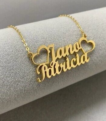 Custom Personalized Engraved Double Heart Name Necklace Gold Silver