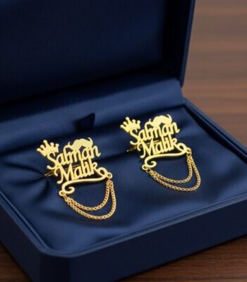 Custom Crown and Chain Personalized Cufflinks Gold Finish Aish Splash