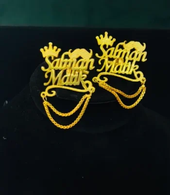 Personalized Name Engraved Cufflinks With Crown Chain & Mustache