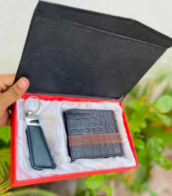 Custom Engraved Name Wallet and Sketch Art Keychain Gift Set