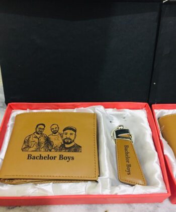 Personalized Leather Wallet and Keychain Gift Set with Custom Photo Engraving