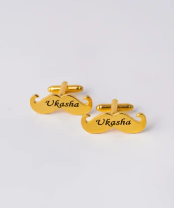 Personalized Mustache Cufflinks Gold Plated Custom Name
