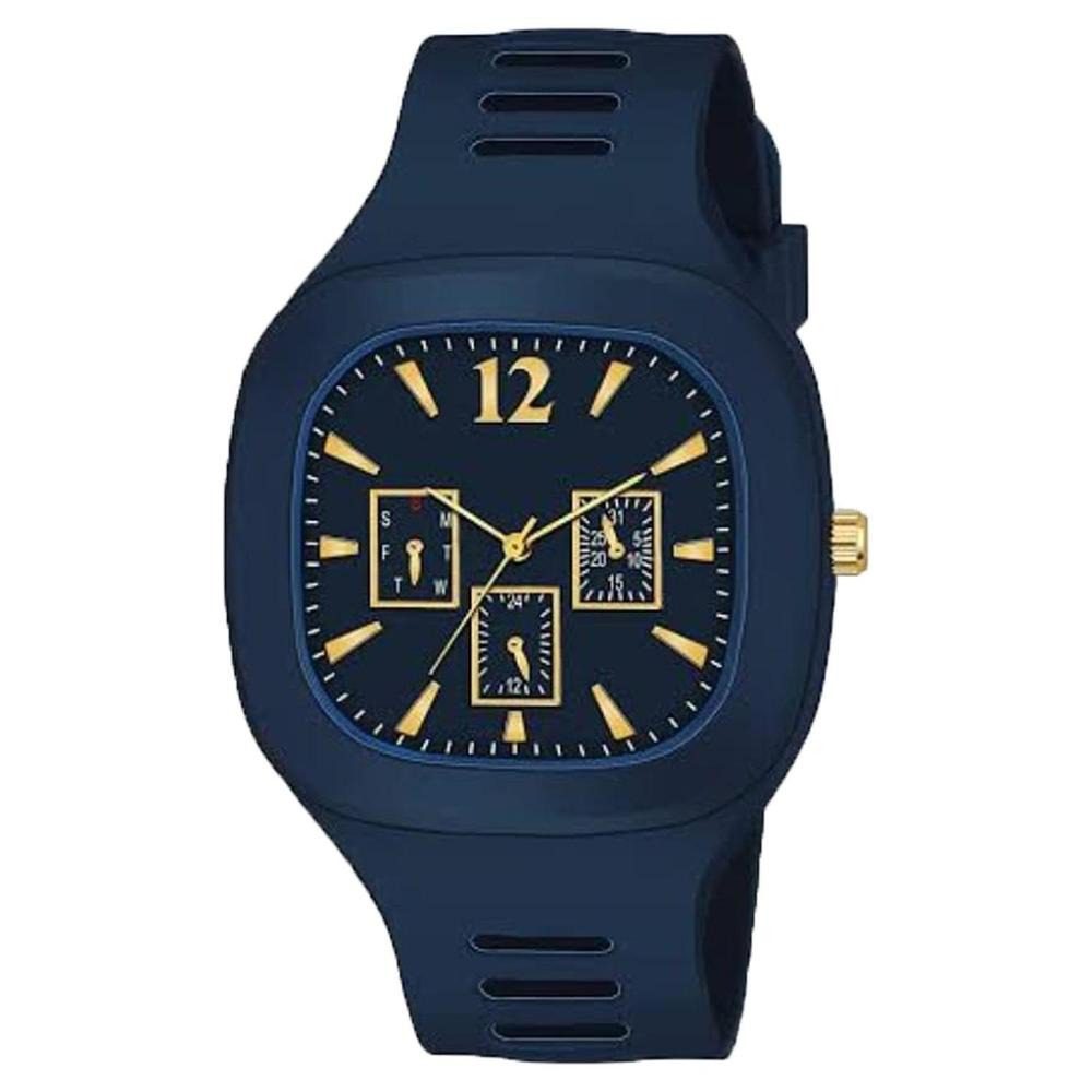 Asp Splash Iconic Gilt Chrono Matte navy blue silicone men's watch with gold dial features and integrated strap.