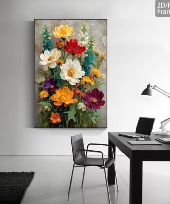 Vibrant Meadow Floral Wall Art 12x16 Inch Decorative Frameless Panel with Double Tape