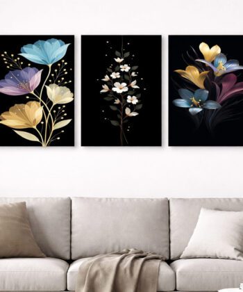 3 Piece Floral Wooden Wall Art Frames Sticky Tiles Pakistan