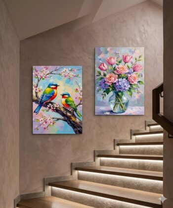 Pink Aesthetic Cat and Floral Wooden Wall Art Frame Set 3-Piece