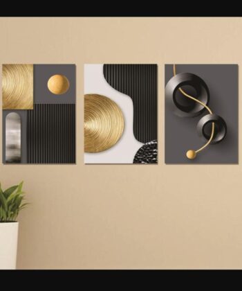 Abstract Golden Black Wall Art Set 3 Pcs MDF Wooden Sticky Frames Pakistan