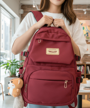 Korean Style School Bag in Blue, Maroon, and Pink with laptop compartment.