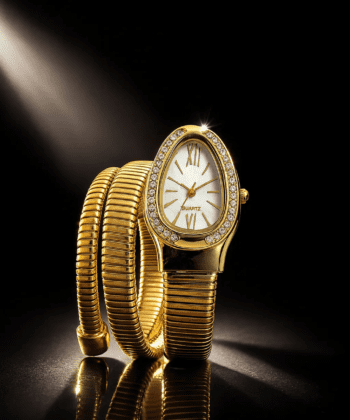 Triple-Wrap Snake Watch in Gold and Silver with Diamond Bezel