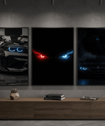 Supercar and Dark Aesthetic Neon Wooden Wall Art 3-Pc BMW M2 and Panther Dark Room Decor Set 8x11 Inch.