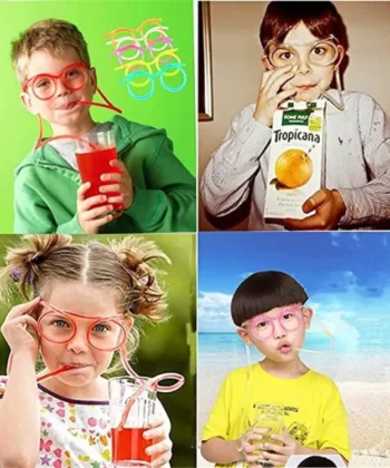 Funny Silly Straw Glasses for Kids and Adults Creative Flexible Drinking Straw Eyeglass Party Accessory.