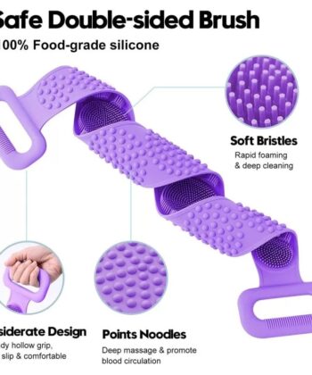 Silicone Back Scrubber Strap Double-Sided Bath Belt for Exfoliation