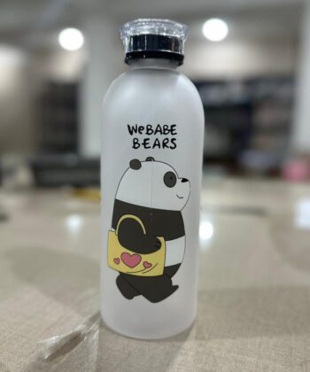 Frosted 1000ml water bottle with a cute panda character and leakproof lid.