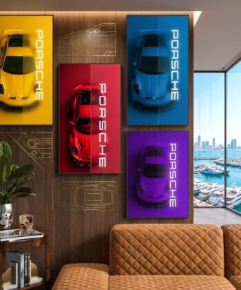 Car Design Sticky Photo Tiles Porsche Wall Art Set