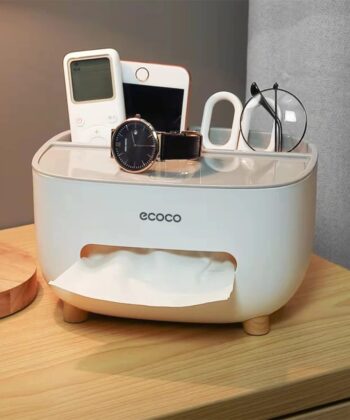 Ecoco tissue box organizer with storage drawer.