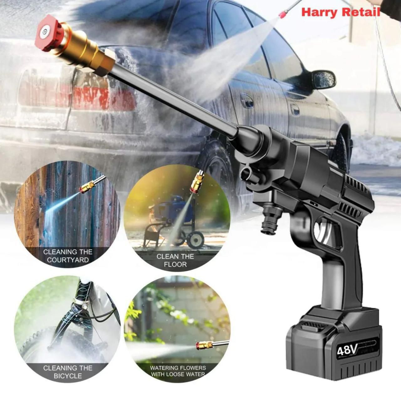 Automatic-Cordless-Car-Wash-Spray-Gun-48V-Double-Battery. Automatic Cordless Car Wash Spray Gun 48V High Pressure Lithium Battery Wireless Foam Jet Washer Double Battery.