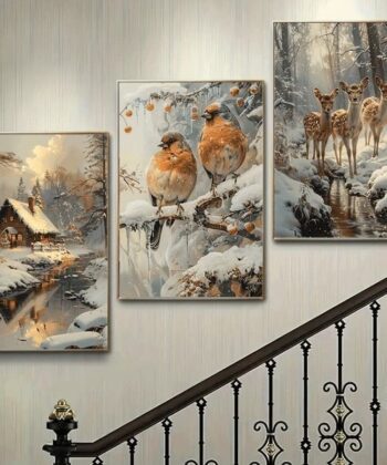Set of 3 Floral Wooden Phototile Frames on a beige wall