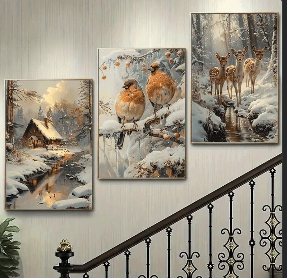 Modern-Floral-3-Piece-Wooden-Phototile-Set Set of 3 Floral Wooden Phototile Frames on a beige wall