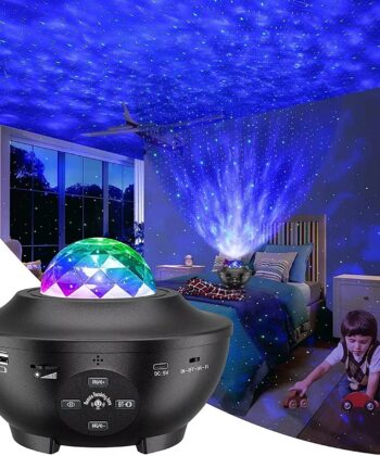 Unboxing the USB Starry Projector Light showing the remote, cable, and main projector unit
