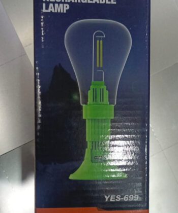 Portable LED rechargeable lamp with a hanging hook for camping and emergencies.