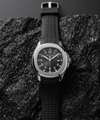 Patek Philippe style men's watch with brown silicone strap and silver bezel