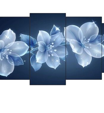5-piece mystic glow blue floral wooden wall art sticky tiles for home decor.