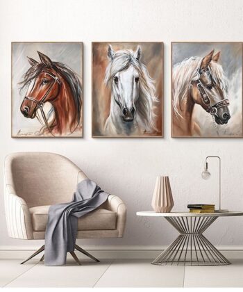 Majestic 3-Piece Artistic Horse Portrait Wall Decor - Premium Photo Tiles