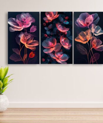 Elegant 3-Piece Floral Wooden Gallery – HD Sticky Photo Tiles