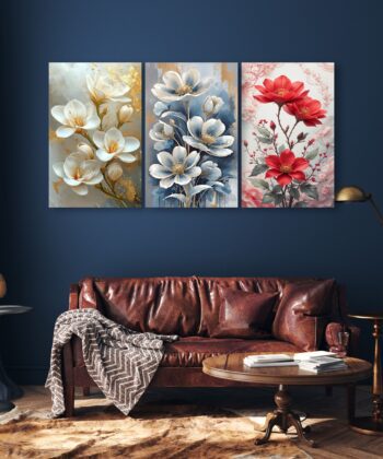 Modern Floral Wall Art: Premium 3-Piece MDF Wooden Photo Tiles