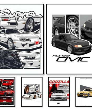 JDM & Supercar Legend Wallboard Set – High-Performance Racing Art