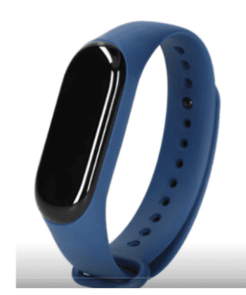 M4 LED digital sports watch with bright blue silicone strap and touch display.