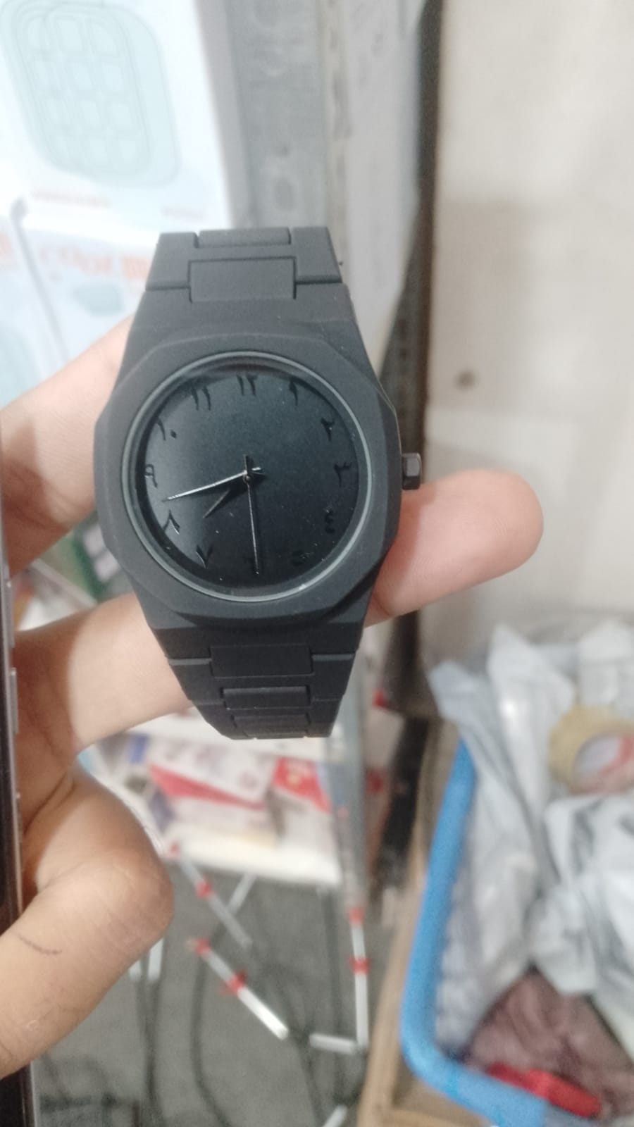 Black Aura Stealth Minimalist Full black minimalist analog watch with matte finish and integrated strap.