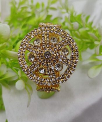 Large circular gold-plated wheel bracelet with full crystal embellishments