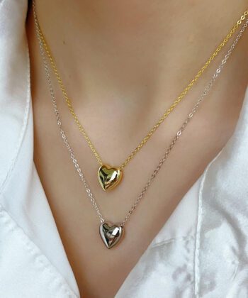Stunning stainless steel heart shape pendant necklace in gold and silver