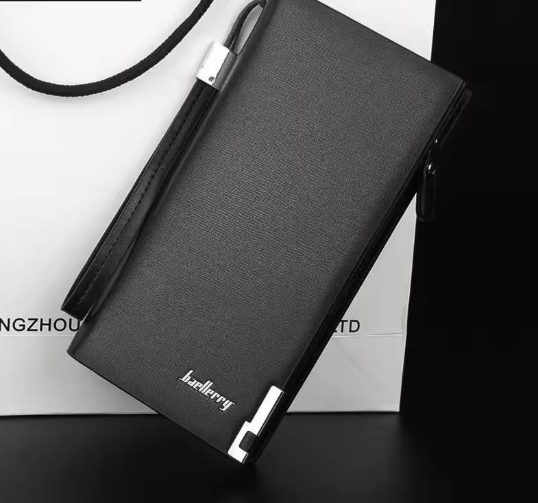 Baellerry Men's Long PU Leather Wallet Clutch Baellerry Men's Long PU Leather Wallet Clutch With Wristlet Strap Black